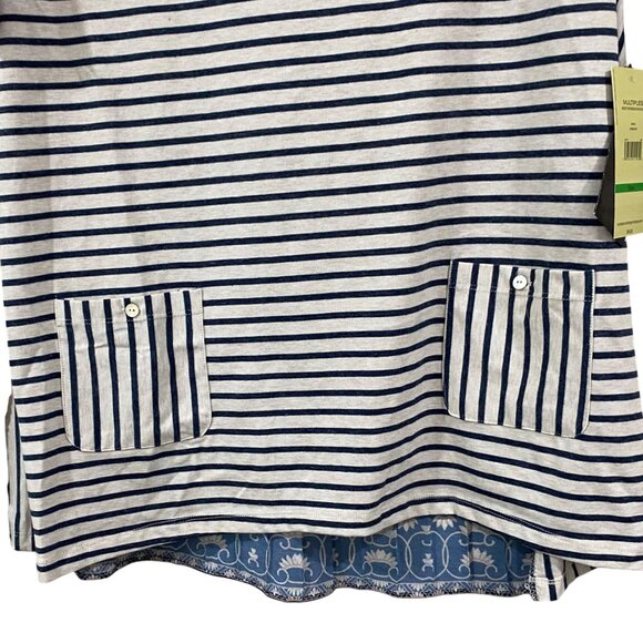 Striped & Paisley Multicolor Boho Top W/ Front Pockets By Multiples Size L NWT - Picture 2 of 7